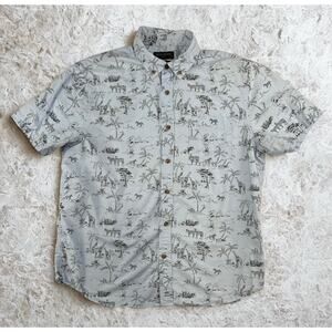 Banana Republic Men L Giraffe Zebra Print Slim Fit Short Sleeve Shirt Cotton